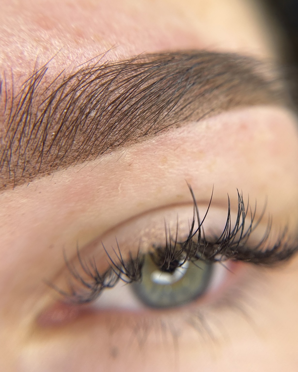 Ombré powder brows, close-up van een wenkbrauw na de behandeling